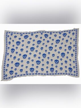 Alexander McQueen Grey / Blue Skull Print Oversized Shawl Scarf 55” x 78”
